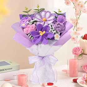 Waipfaru purple crochet flower detail, hand-crafted artistry to treasure.