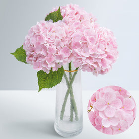 Waipfaru real touch pink hydrangea with three heads for durable decor.