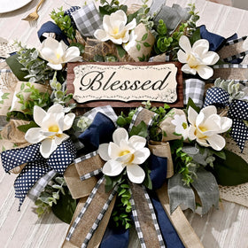 Waipfaru silicone magnolia flowers wreath for a luxurious look