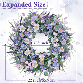 Waipfaru spring daisy wreath close-up shows lavender accents and color