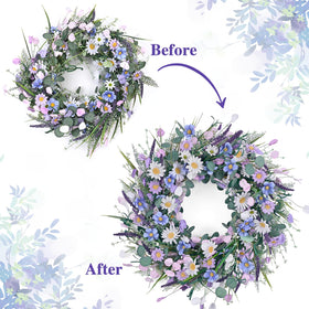 Waipfaru spring daisy wreath on porch adds outdoor charm