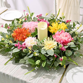 Waipfaru wreath close-up of dahlias and peonies highlighting tactile petals