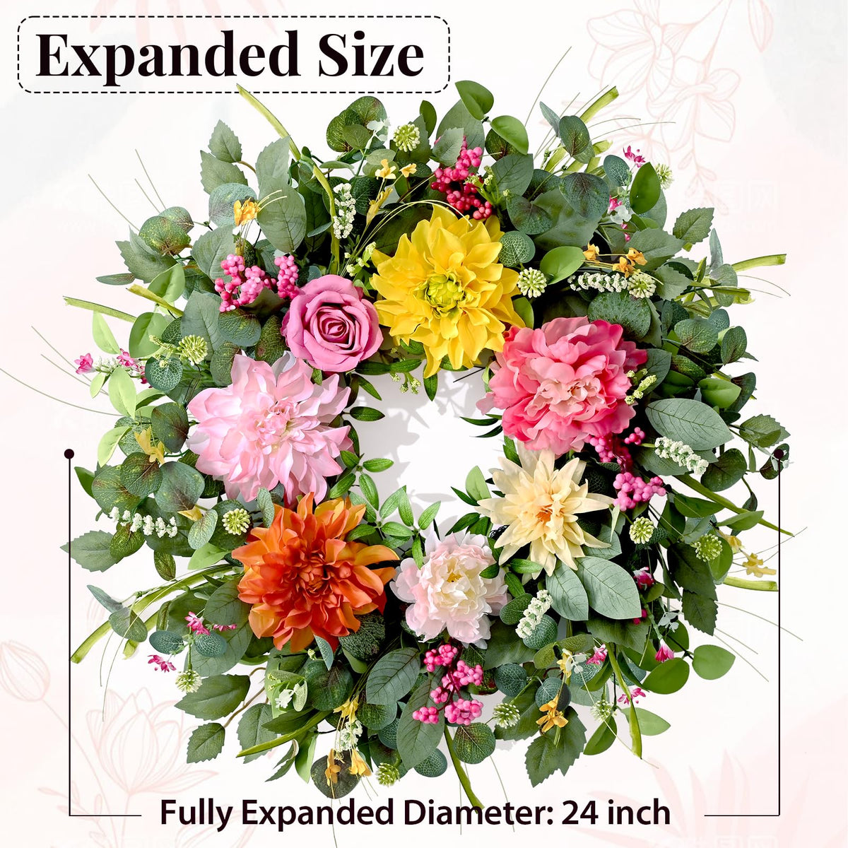 Waipfaru wreath detail of flowers and foliage for visual richness