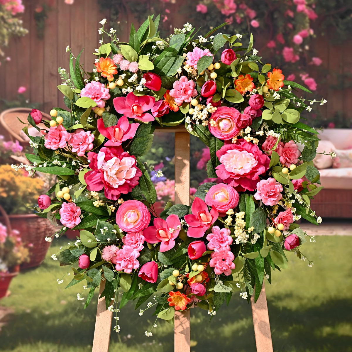 Waipfaru wreath enhances walls, windows, fireplaces with versatile spring-summer decor.