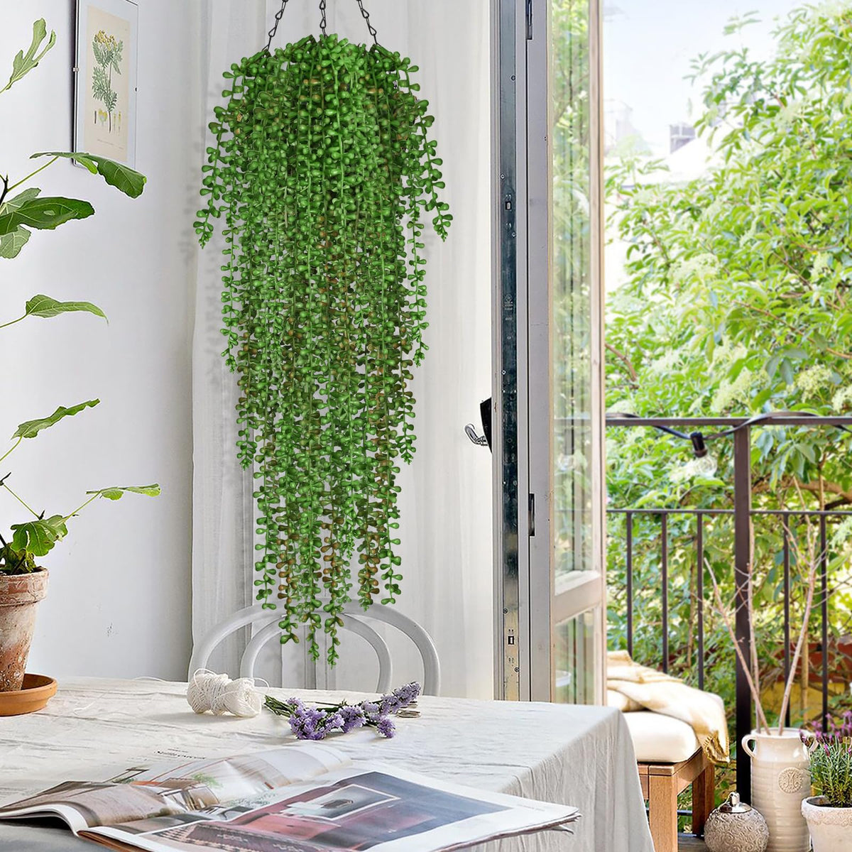 Waipfaru UV-resistant artificial vines brighten sunlit outdoor spaces.