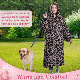 Waitu leopard wearable blanket hoodie in use in living room during movie night