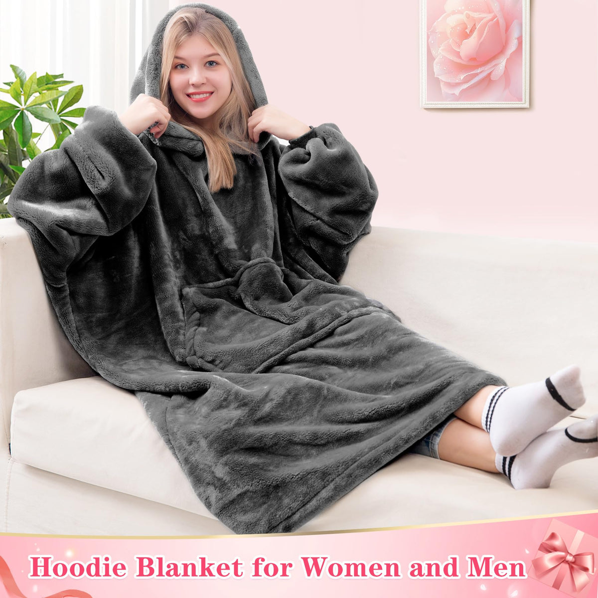 Waitu plush fabric hoodie blanket with soft touch and comfort