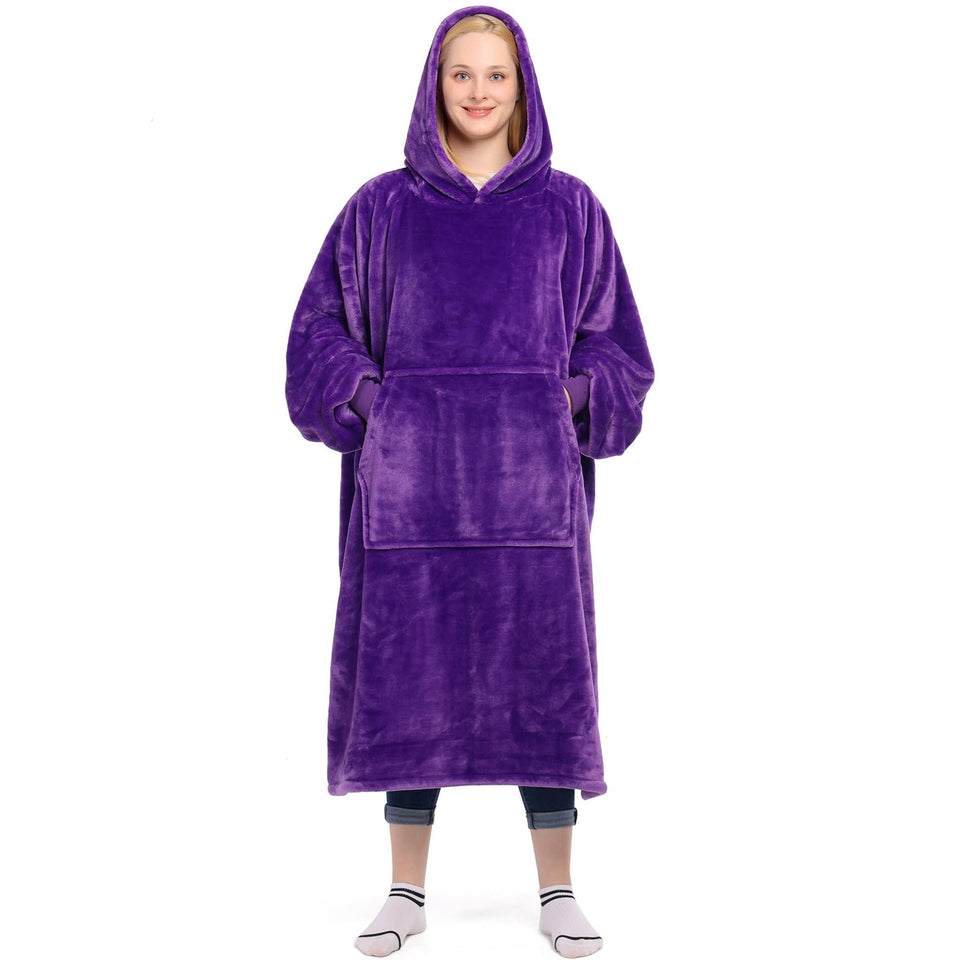 Waitu wearable blanket hoodie front view for cozy lounging at home.