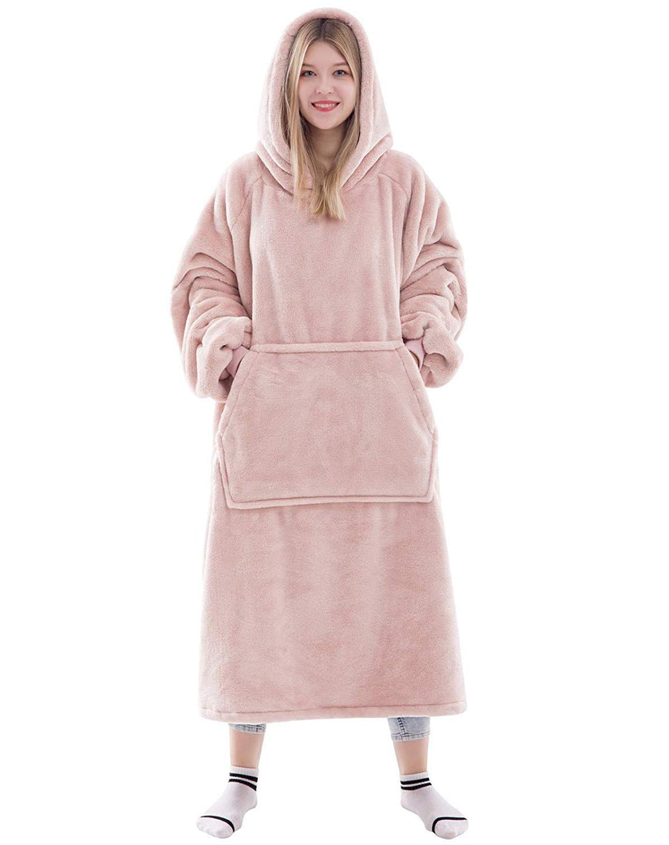 Waitu wearable blanket hoodie pink with soft plush fabric for cozy lounging