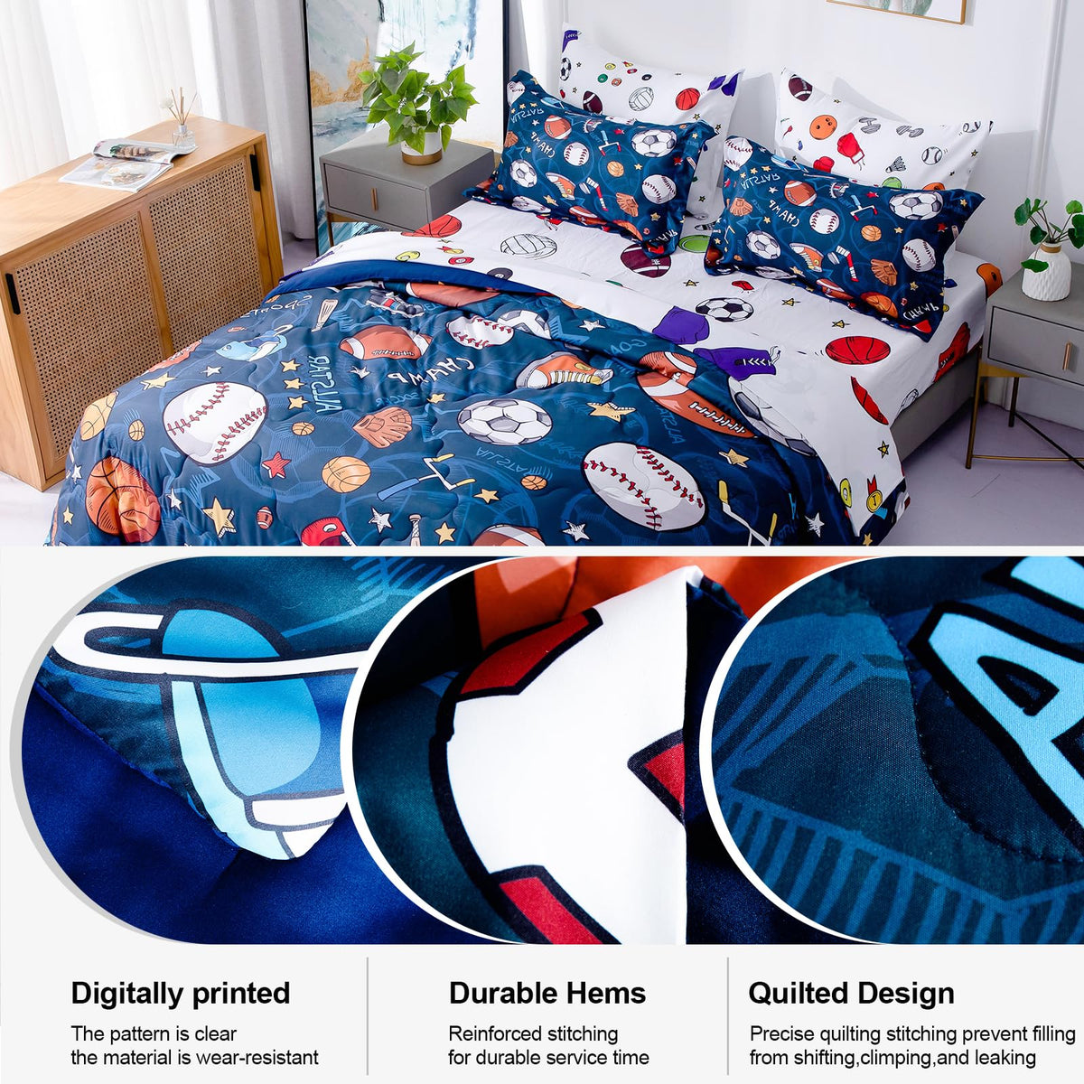 Wajade Sports Comforter featuring 3D basketball design for vibrant kids' room.