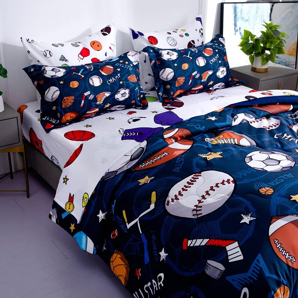 Wajade Sports Comforter with 3D soccer design for kid-friendly bed decor.