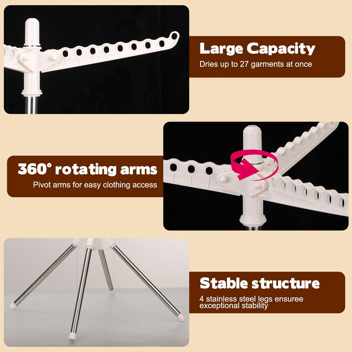 WAKCCIL-stable-4-leg-base-drying-stand provides solid support and stability.