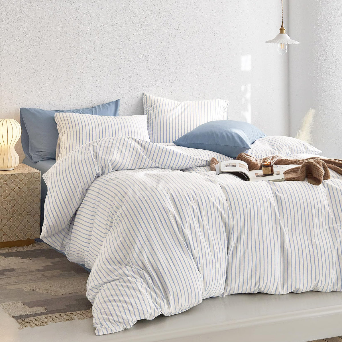Corner ties inside the Wake In Cloud duvet cover secure the duvet insert during sleep.