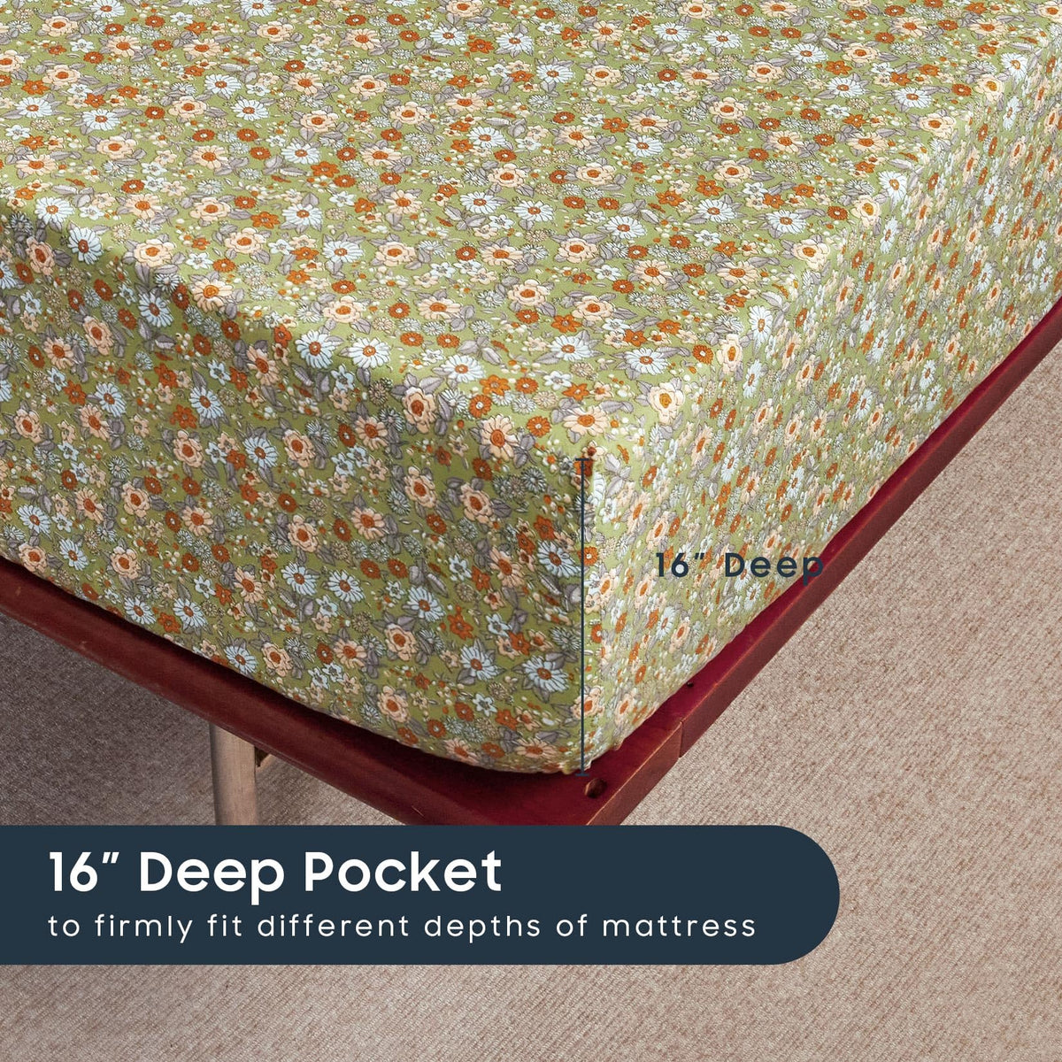 Wake In Cloud fitted sheet 16-inch pocket ensures snug mattress fit.