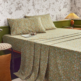 Wake In Cloud floral king flat sheet with 108 by 102 inch dimensions in soft olive green