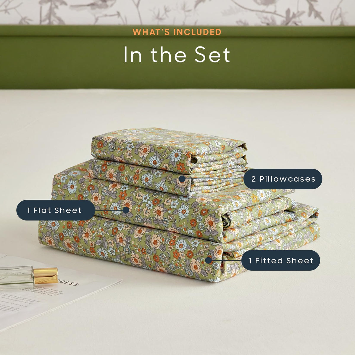 Wake In Cloud olive green color bedding enhances cozy bedroom aesthetic