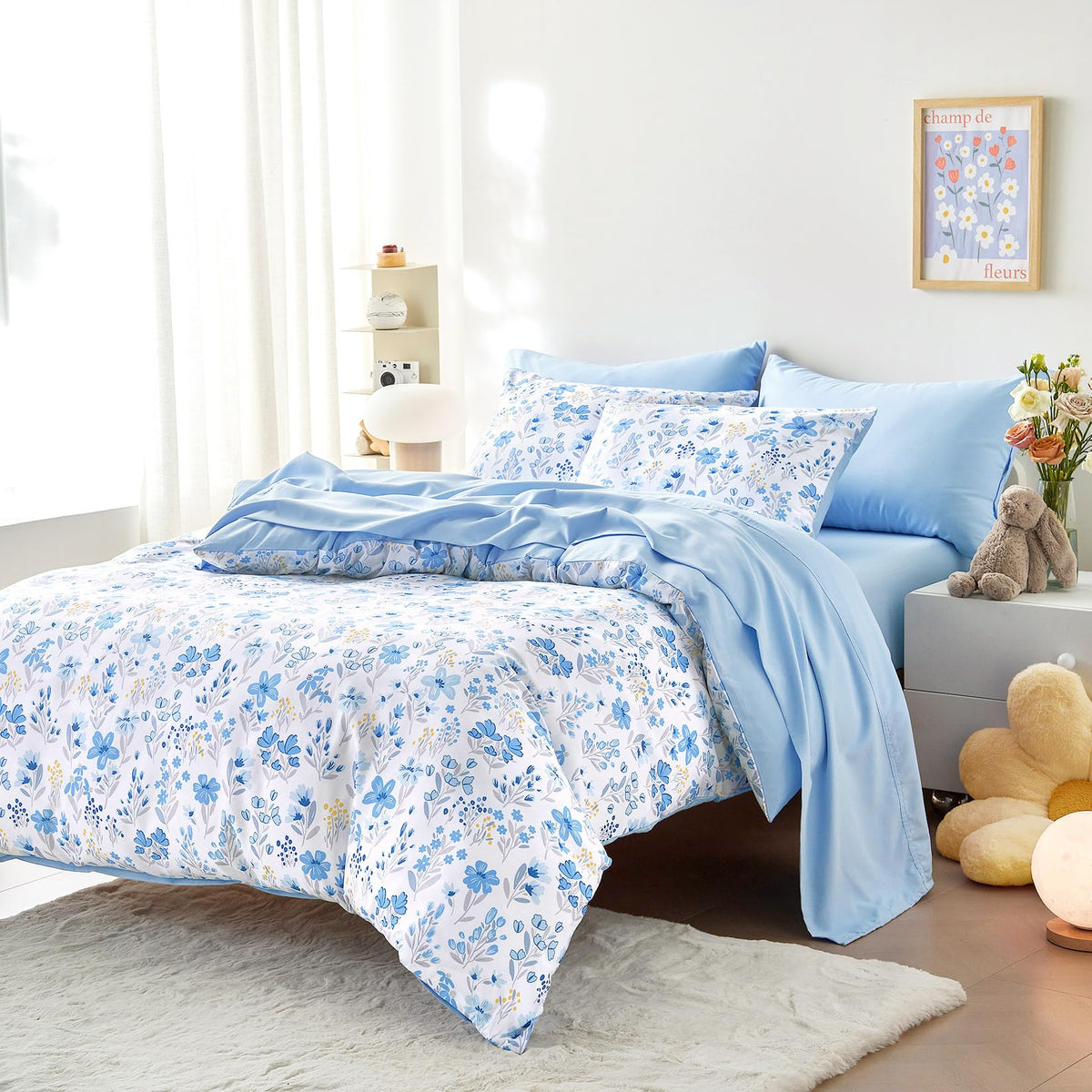 Wake In Cloud floral bedding set twin sheets showing soft microfiber finish.