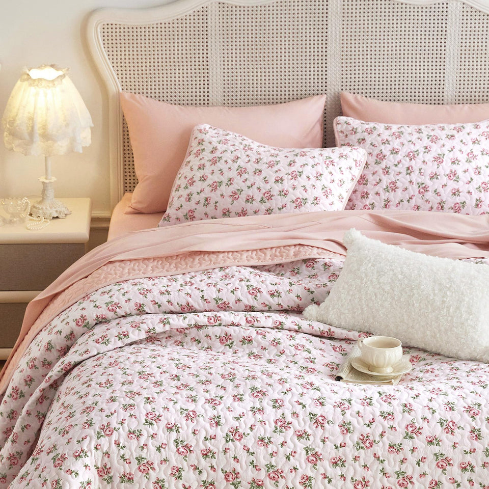 Wake In Cloud floral quilt with coquette pattern for cottagecore bedrooms.