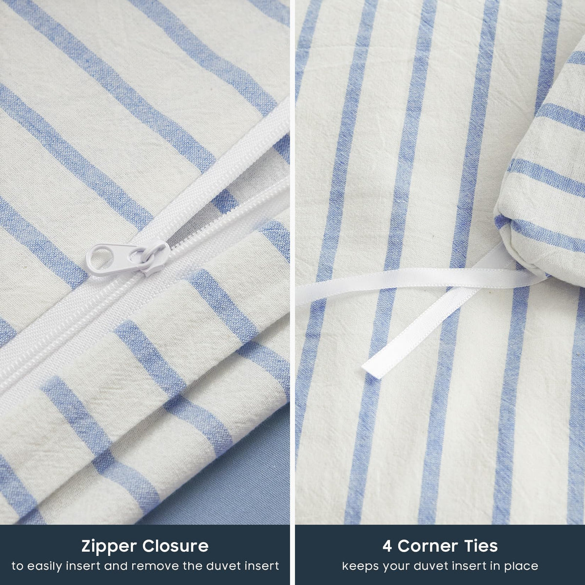 Wake In Cloud queen bed setup in blue and white tones for a calm bedroom look.