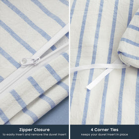 Wake In Cloud queen bed setup in blue and white tones for a calm bedroom look.