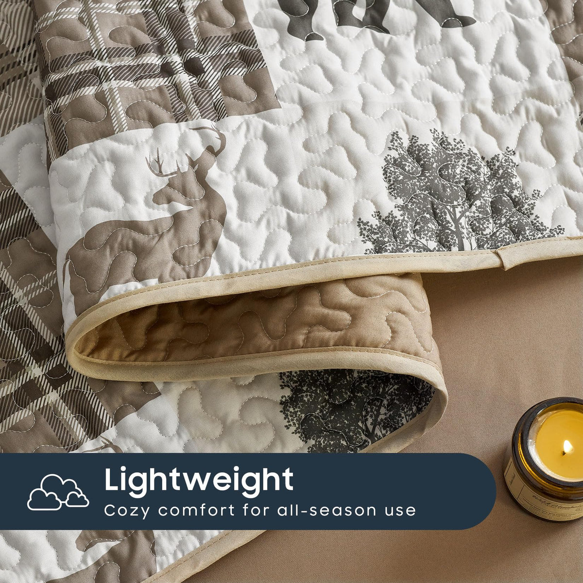 Wake In Cloud reversible-views quilt suits year-round, lightweight bedspread use.