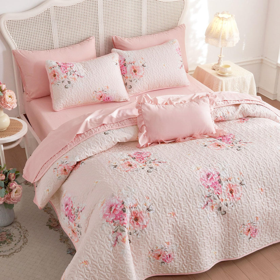 Wake In Cloud shabby chic quilt front view with pastel florals for cozy cottage decor.