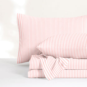 Wake In Cloud striped bed sheets with ticking stripe pattern for a fresh farmhouse look.
