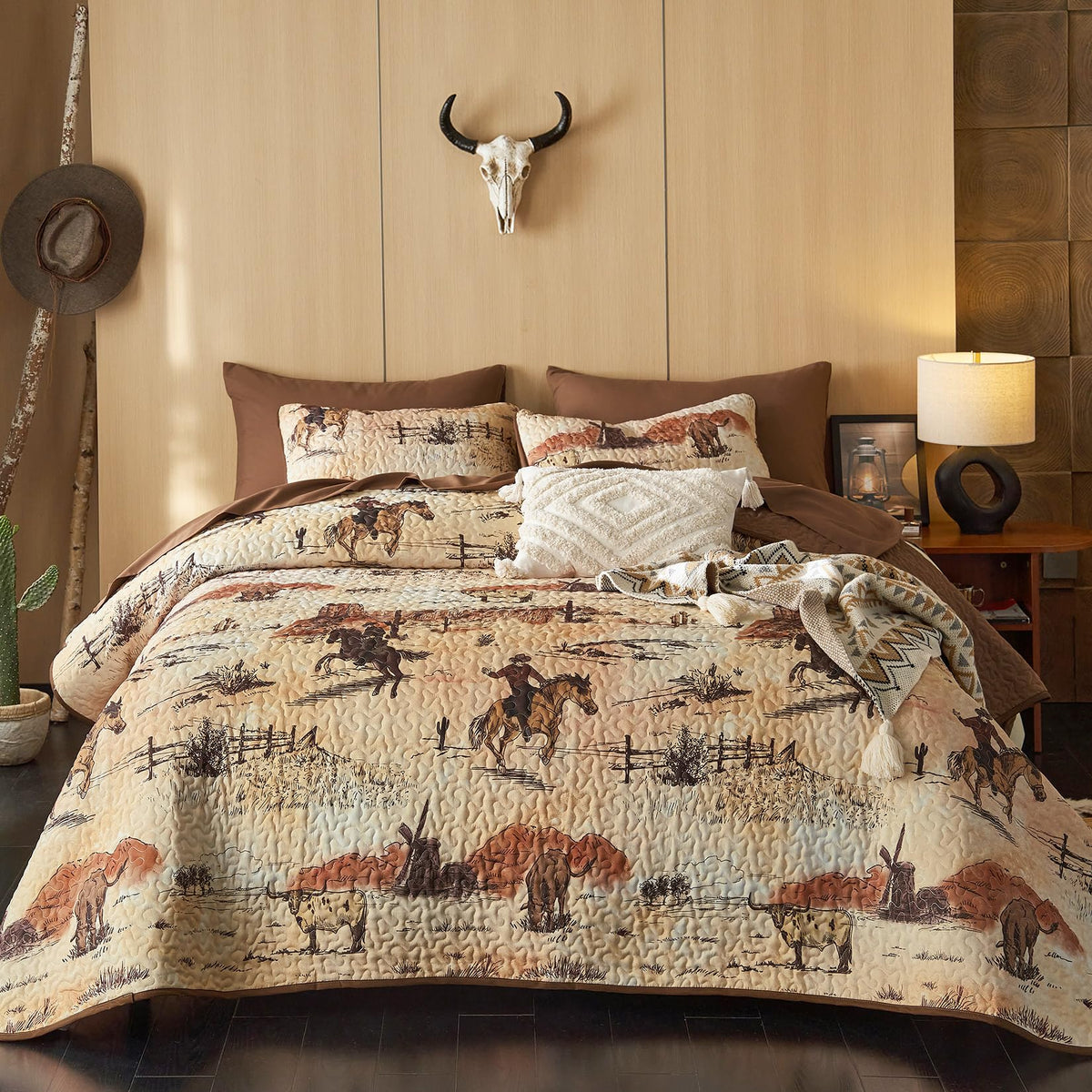 Wake In Cloud western quilt with desert horse pattern for rustic cabin decor