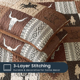 Wake In Cloud quilt on bed creating a cozy rustic focal point