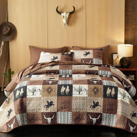 Wake In Cloud Western Quilt Set front view with rustic patchwork for cabin decor