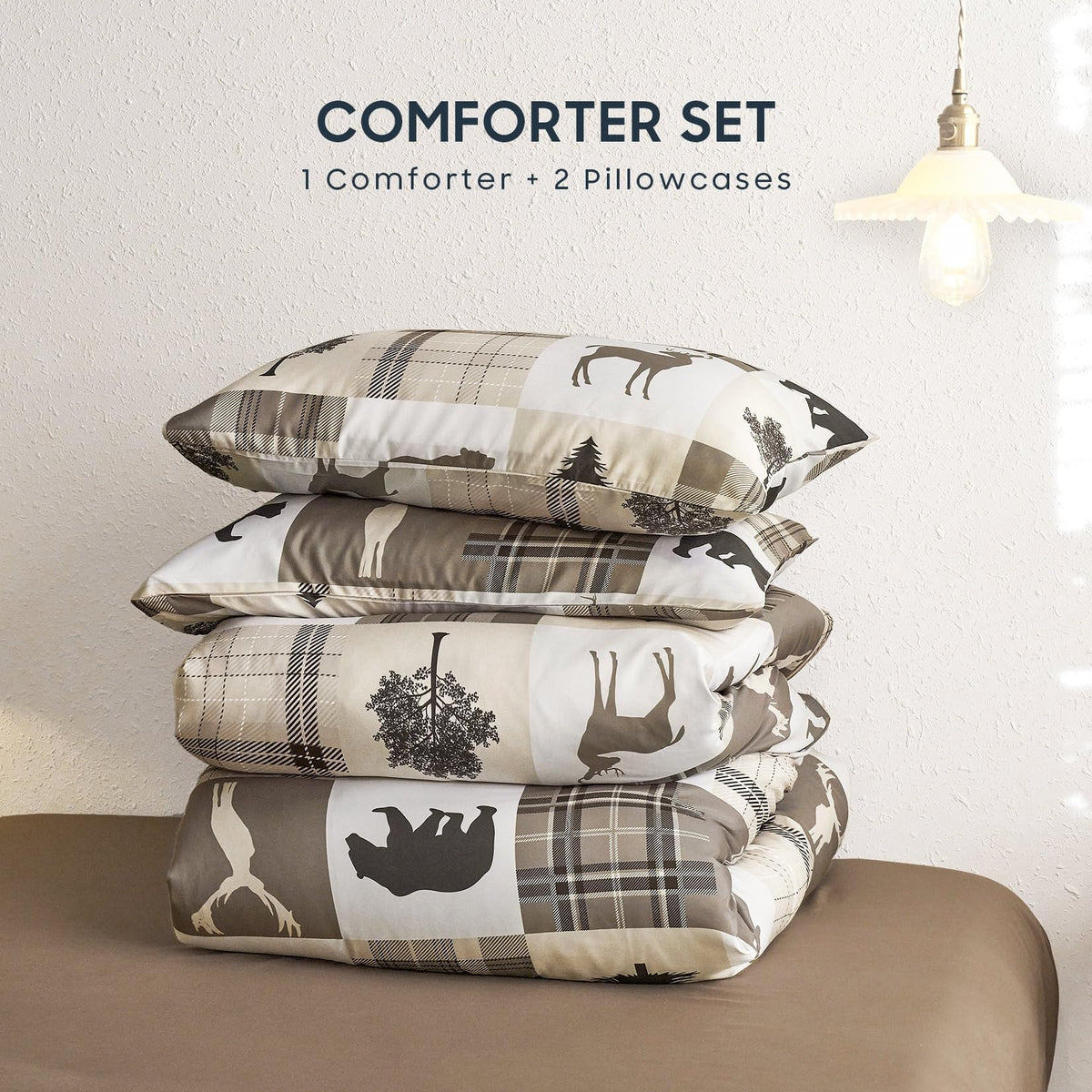 Wake In Cloud woodland animals patchwork bedding adds nature-inspired charm.
