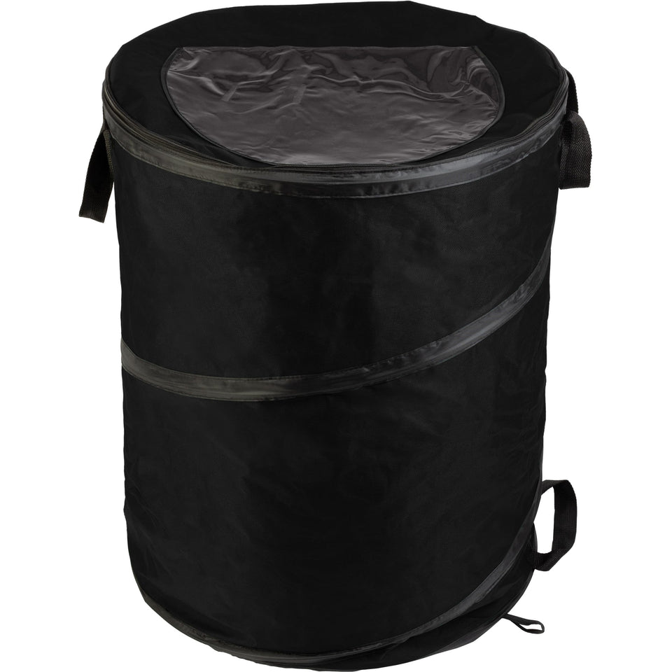 Wakeman Outdoors collapsible 46-gallon trash can ready for campsite cleanup
