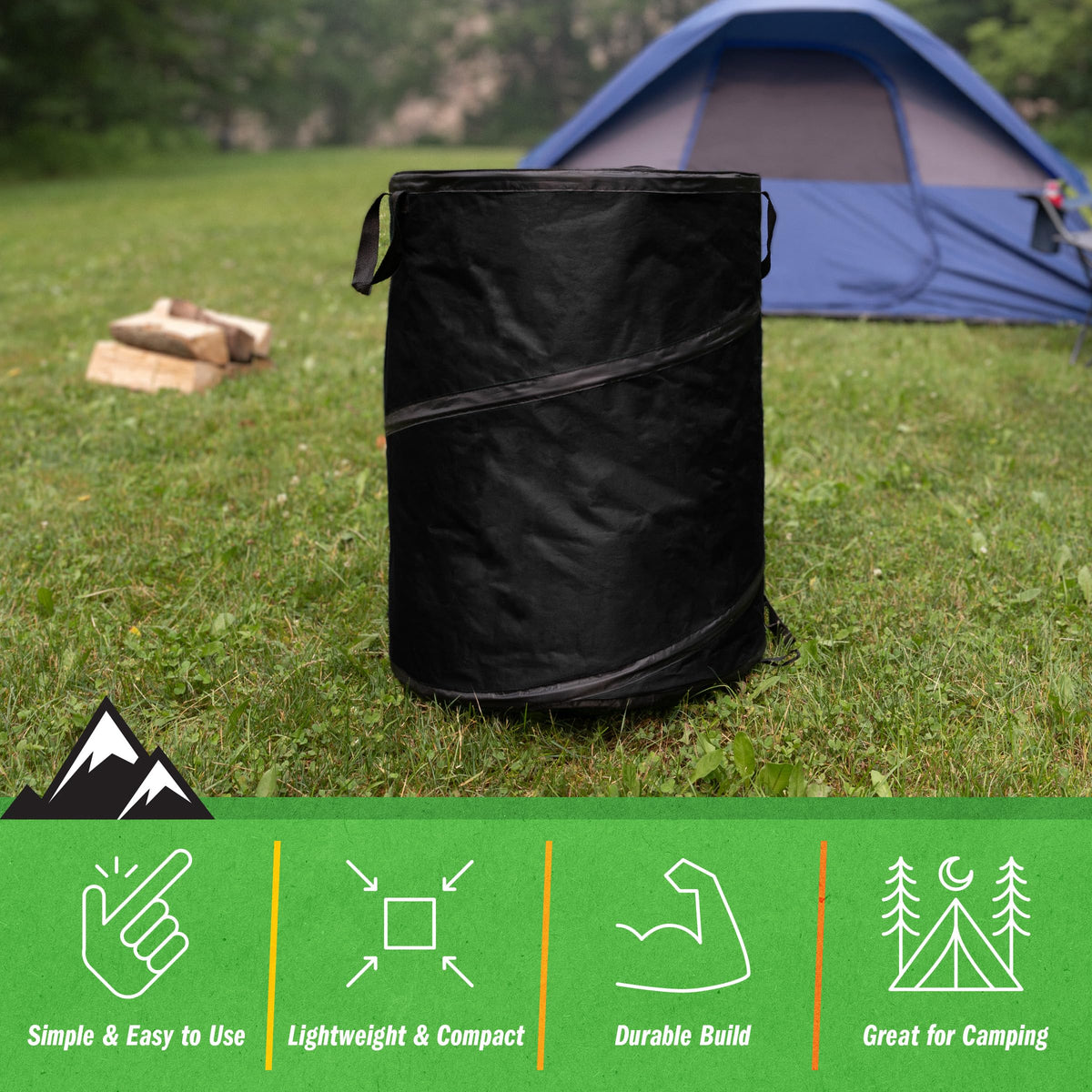Wakeman Outdoors ground stakes stabilize the trash can outdoors