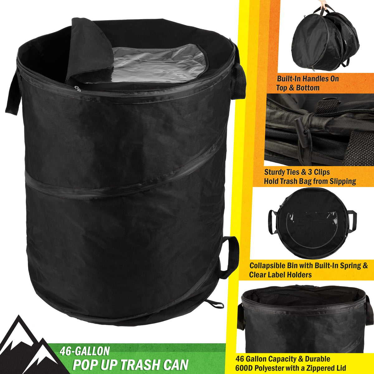 Wakeman Outdoors pop-up trash can mechanism in action