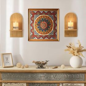 Walasis arch wall sconce close-up showing natural wood and clean lines.
