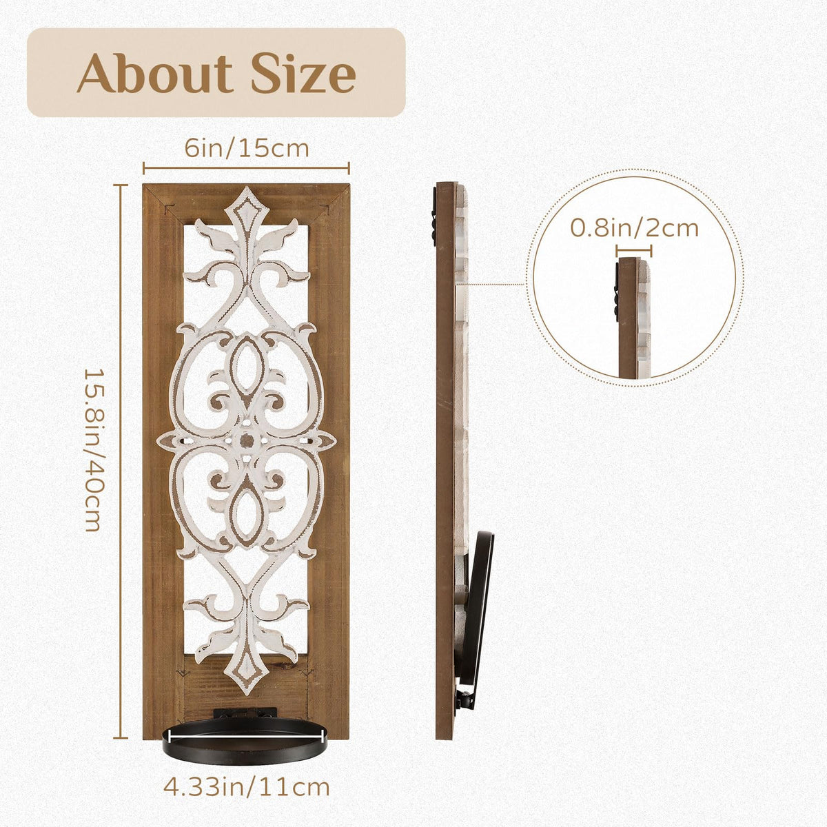 Walasis brown wood frame distressed finish sconce suited for living spaces