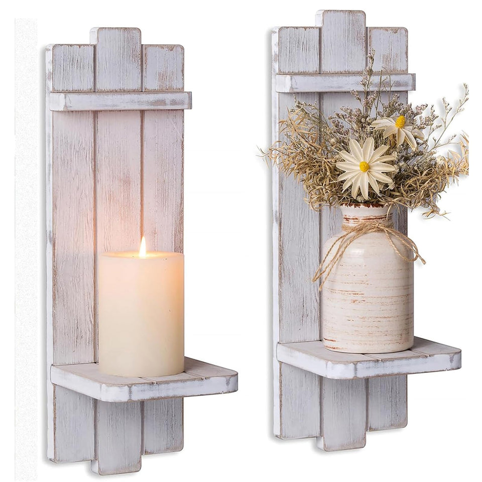 Walasis farmhouse candle sconces in distressed white add rustic wall charm