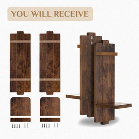 Walasis fireplace mantel wall decor featuring two wooden sconces.