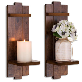 Walasis rustic candle holder wall sconce in brown adds cozy farmhouse charm to living rooms.