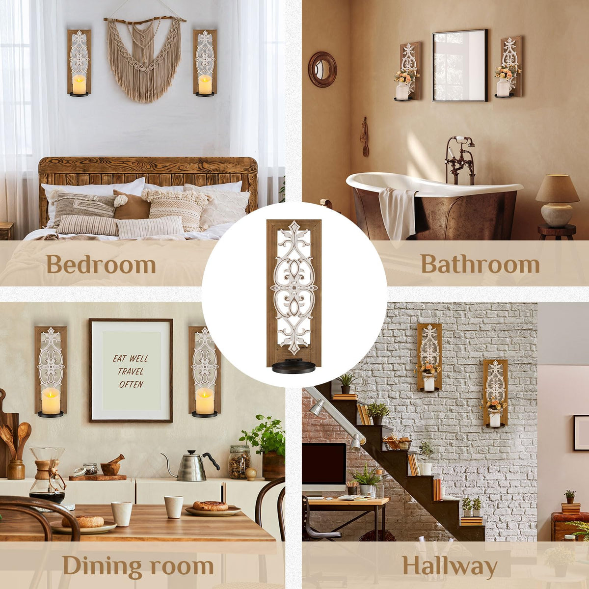 Walasis wide candle tray supports hurricane pillars and small decor items