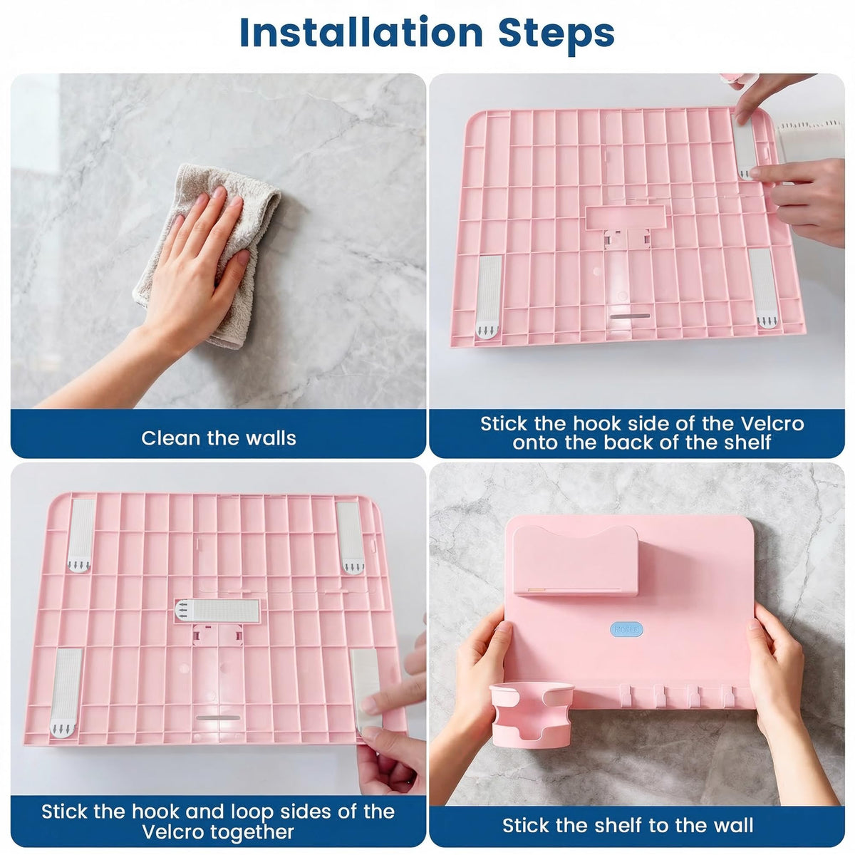 WALfuyao pink adhesive wall mount shelf for easy damage-free setup