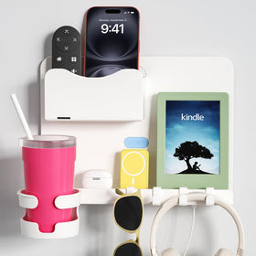 WALfuyao shelf showing cup holder for bedside drink stability