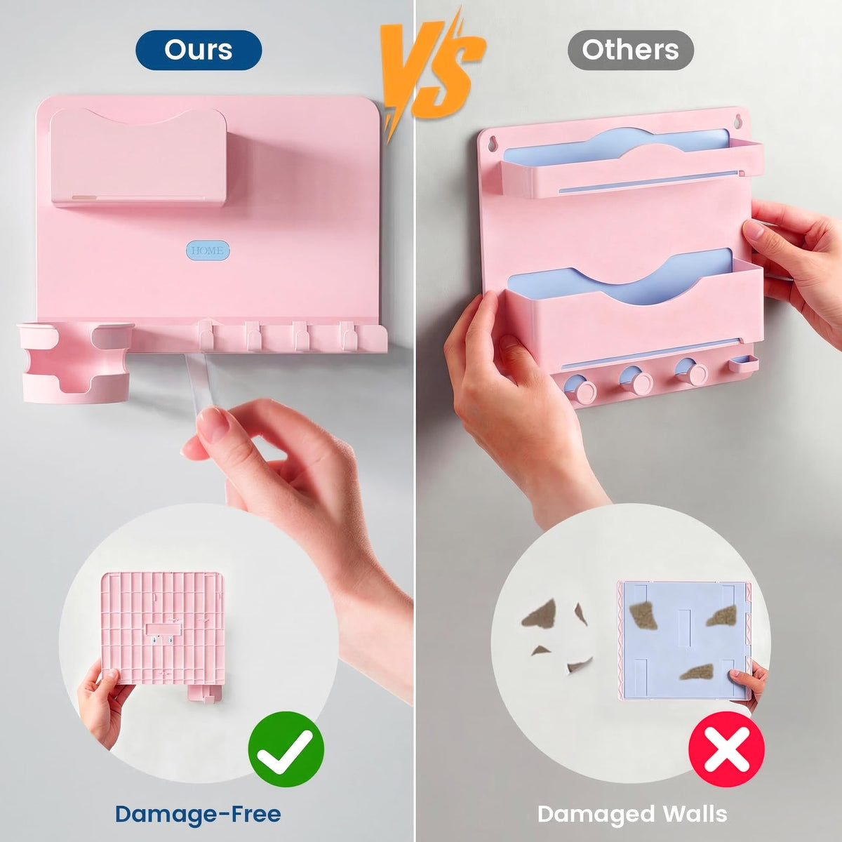 WALfuyao pink shelf organizing remotes and small gadgets at the bedside
