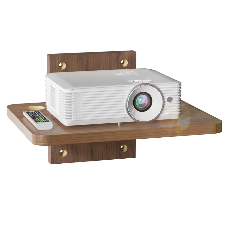 WALI floating shelf mounted on wall in walnut brown finish for sturdy AV storage.