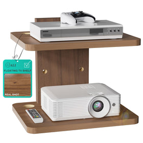 WALI CS202N walnut brown floating shelf assembly view highlighting two-tier design