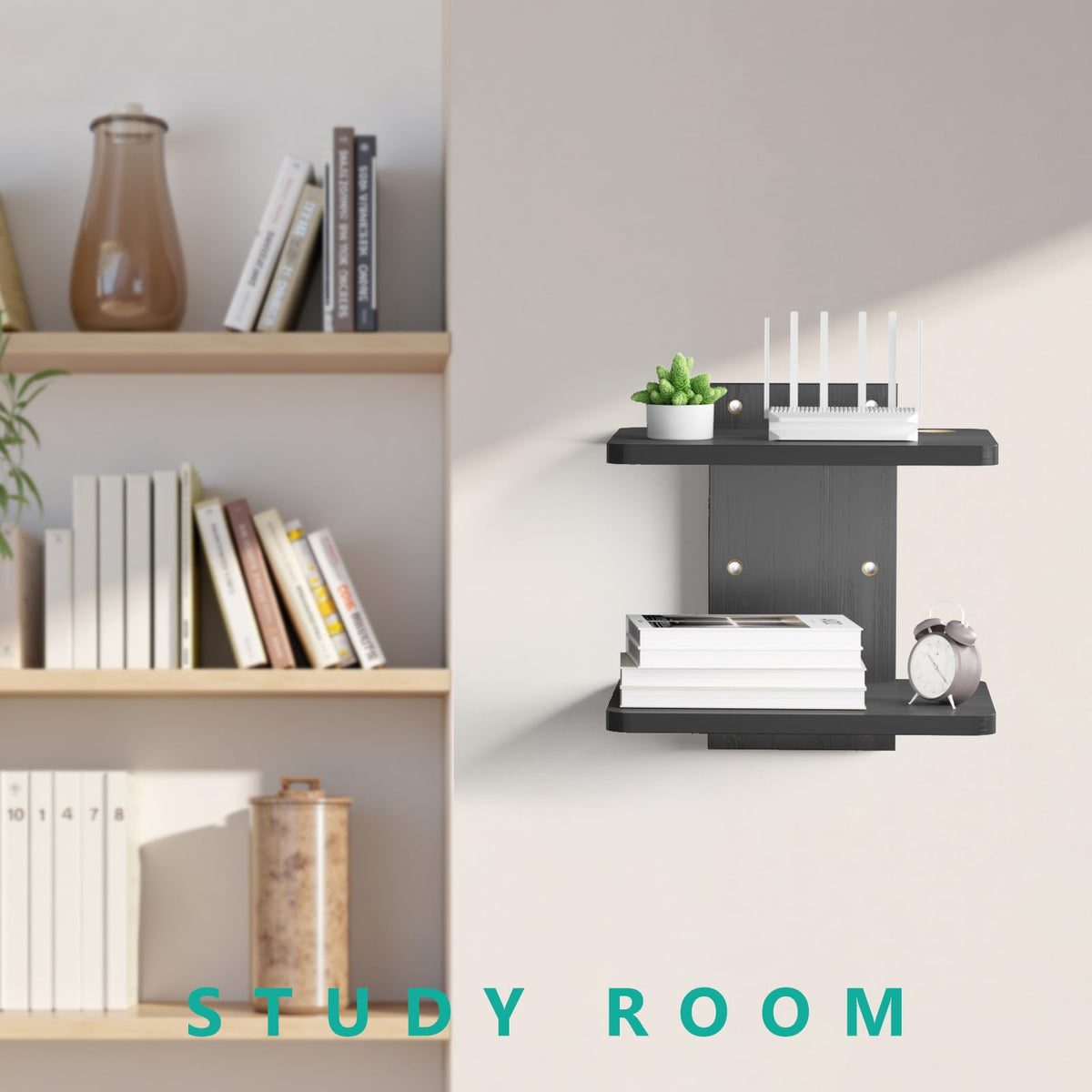 WALI CS202NB shelf with cable management holes reduces wall clutter