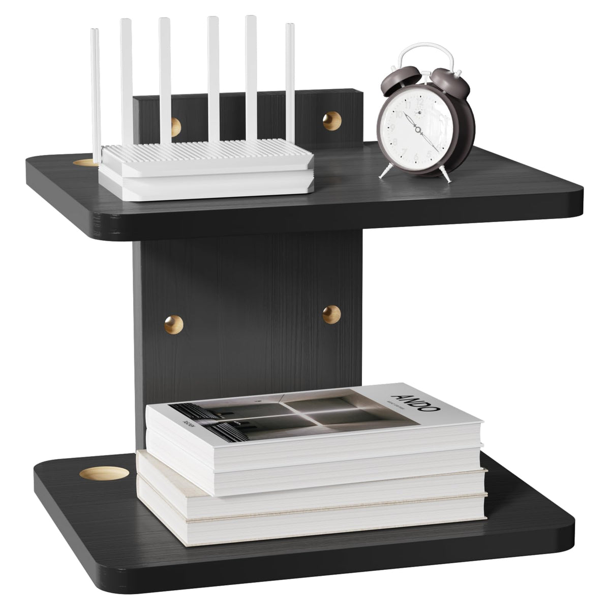 WALI CS202NB two-tier floating shelf keeps media devices organized