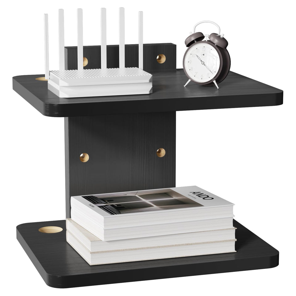 WALI CS202NB two-tier floating shelf keeps media devices organized