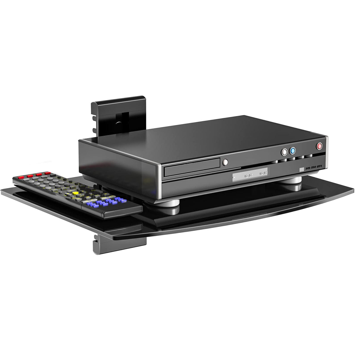 WALI floating TV shelf with glass top supports media players up to 17.6 lbs.