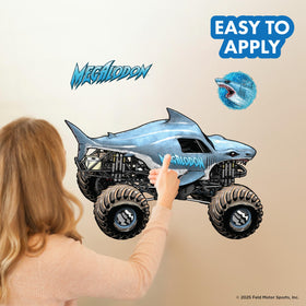 Megalodon shark icon wall sticker highlights the aquatic Monster Jam theme.